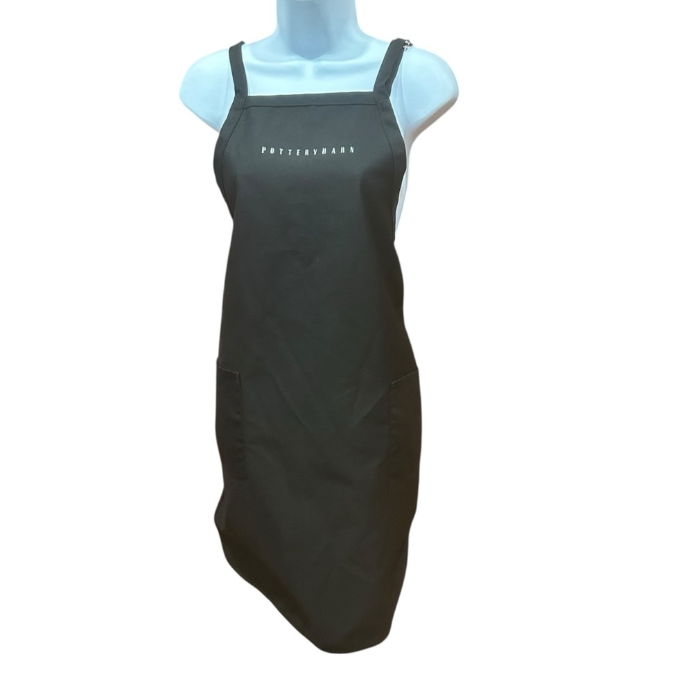Pottery barn cooking chef adjustable apron black white tie back washable pocket
